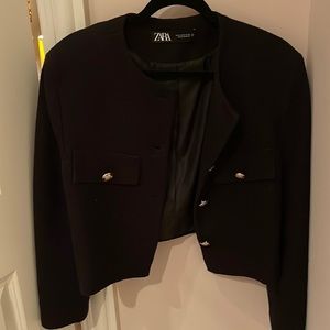 Zara button up tweed jacket with gold buttons